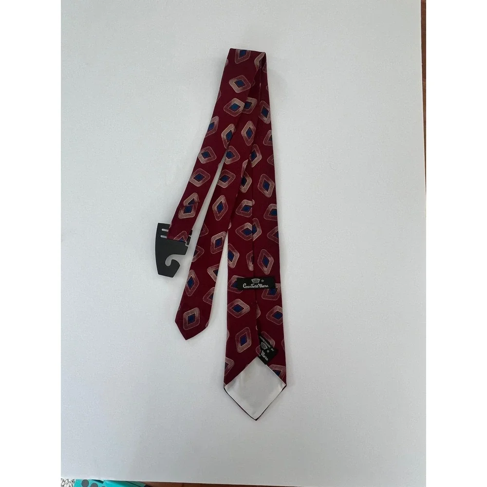 Countess Mara New York Silk Tie Burgundy Blue Geometric Diamond Impressioni Mens